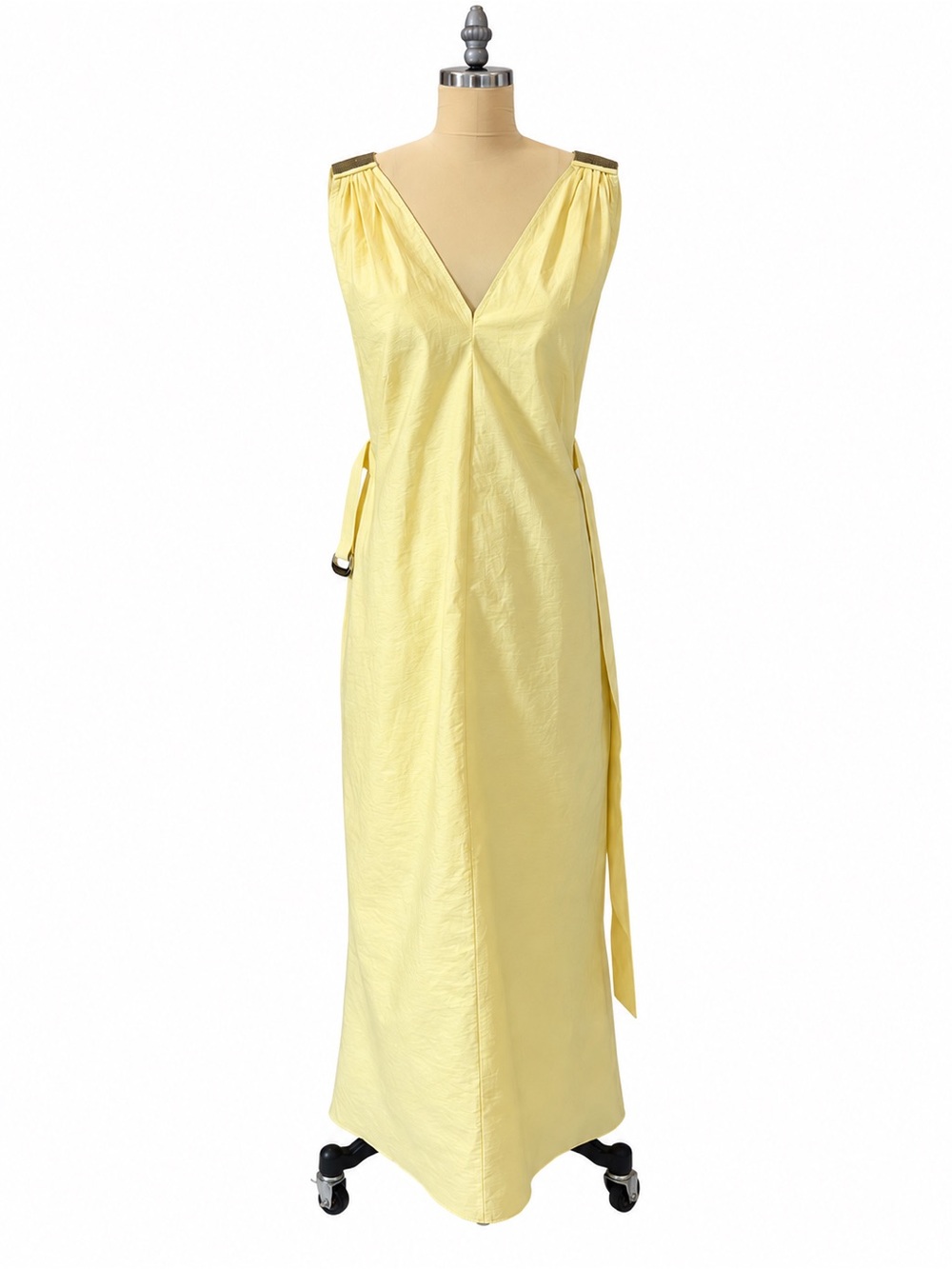 Brunello Cucinelli Pale Yellow V-Neck Sleeveless Maxi Dress - Picture 3 of 8